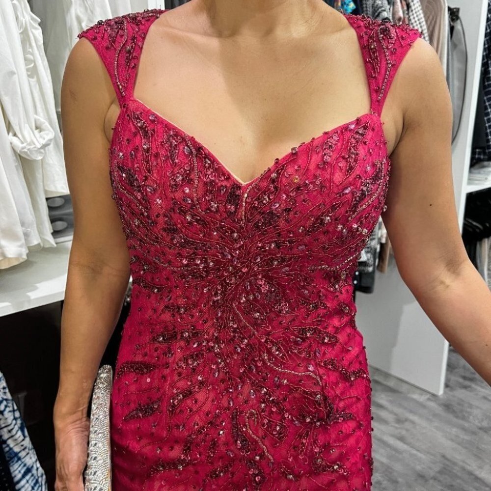 NWT Mac Duggal Red Pink Mermaid Formal Gown $798 - Picture 3 of 13